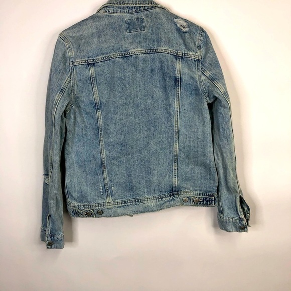 Old Navy Destructed Distressed worn Denim Jacket size large Tall - Picture 2 of 16
